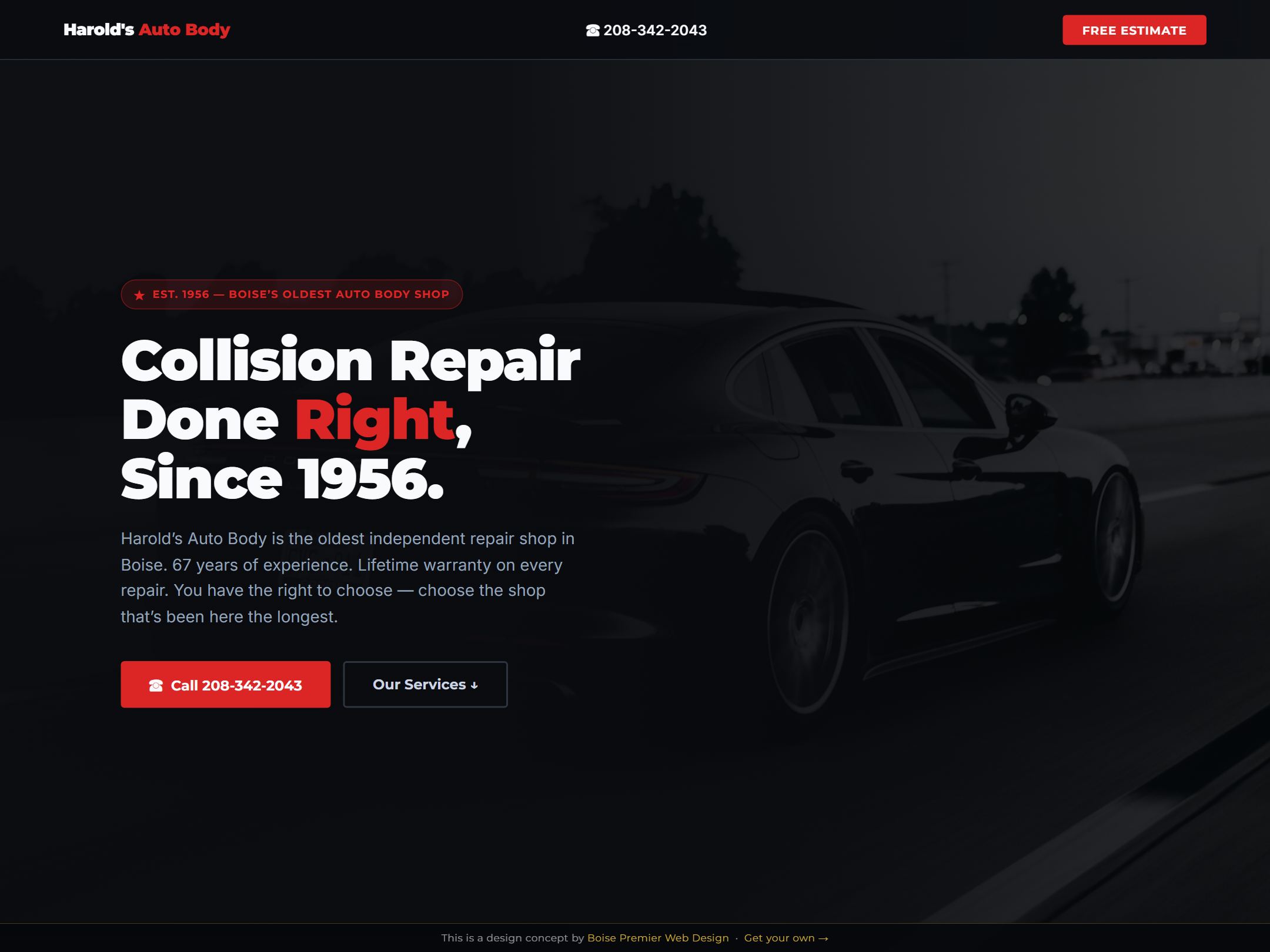Harold's Auto Body homepage design